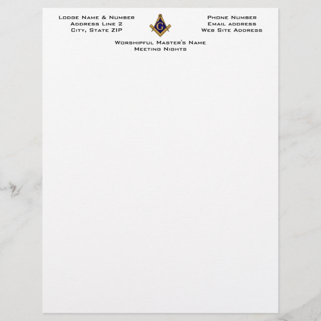 Modern Style Masonic Lodge Letterhead (Front)