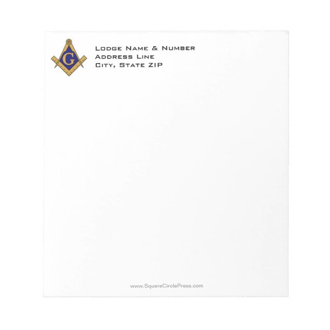 Modern Style Masonic Lodge Notepad (Front)