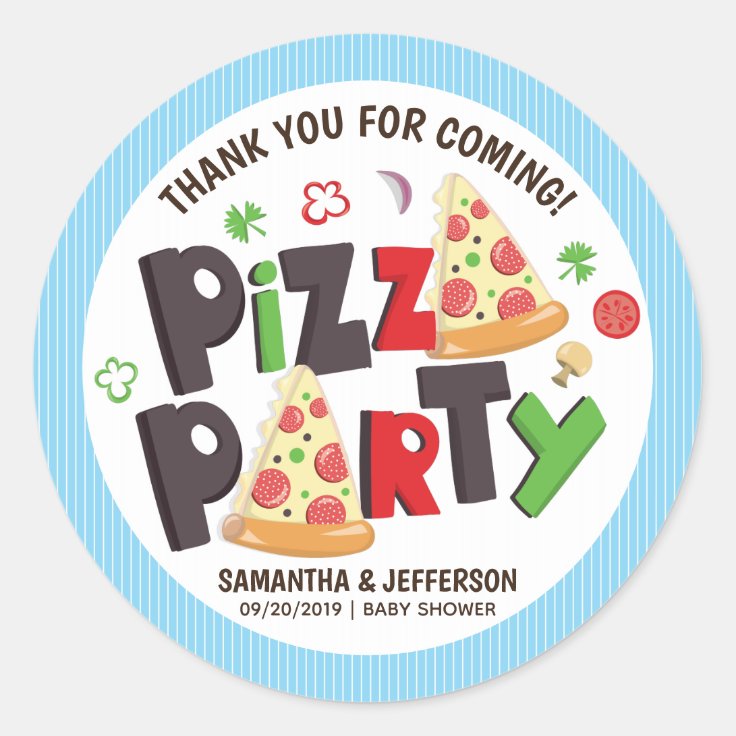 Modern Style Pizza Party Classic Round Sticker | Zazzle