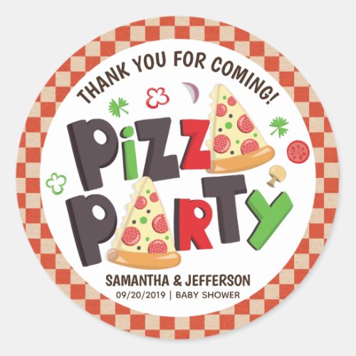 Modern Style Pizza Party Classic Round Sticker