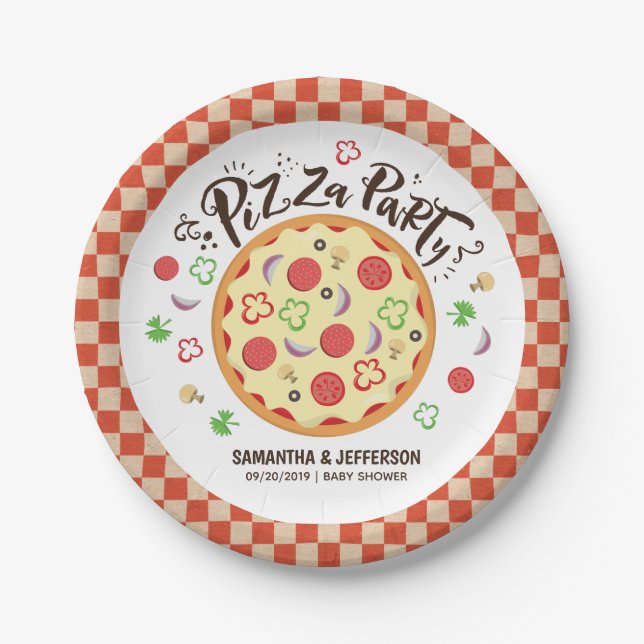 Modern Style Pizza Party Paper Plates (Front)