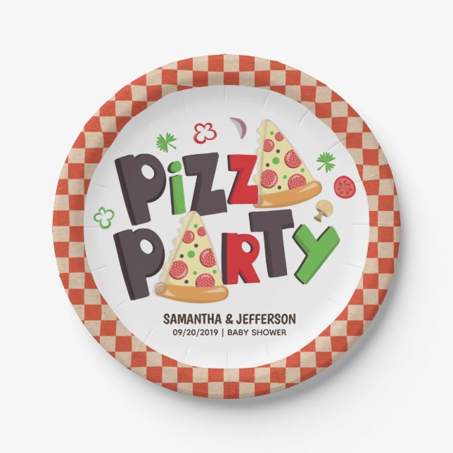 Modern Style Pizza Party Paper Plates (Front)