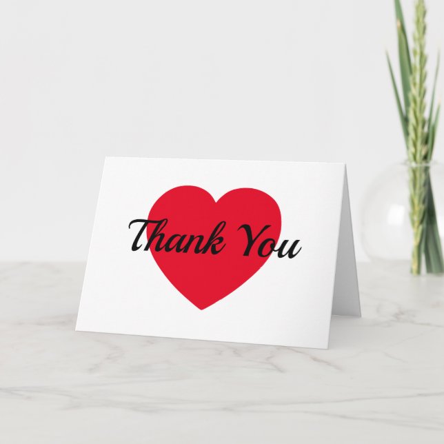Modern Style Red Heart Letterpress Thank You Card (Front)