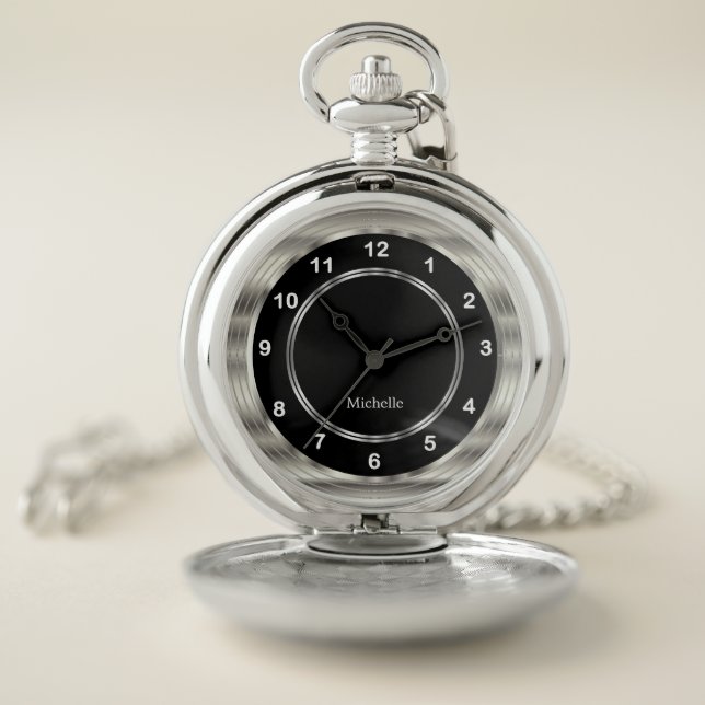 Modern Style Silver with White Numbers Pocket Watch (Inside)