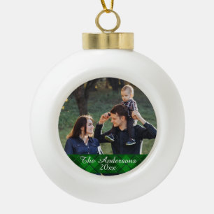 Modern Style Tartan Plaid Custom Photo Ceramic Ball Christmas Ornament