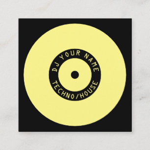 Modern style vinyl player inspiration yellow black square business card