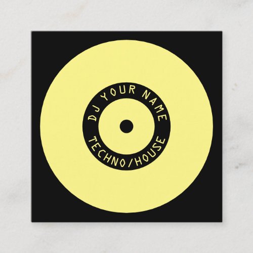 Modern style vinyl player inspiration yellow black square business card