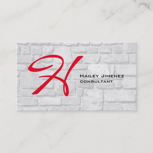 Modern Style Wall Stones Red Monogram Professional Business Card