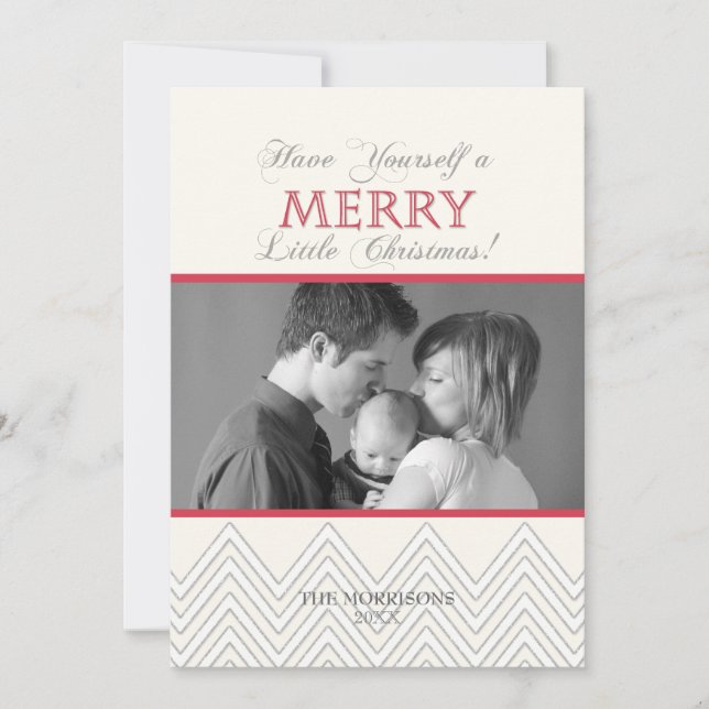 Modern Style White Chevron Christmas Photo Cards (Front)