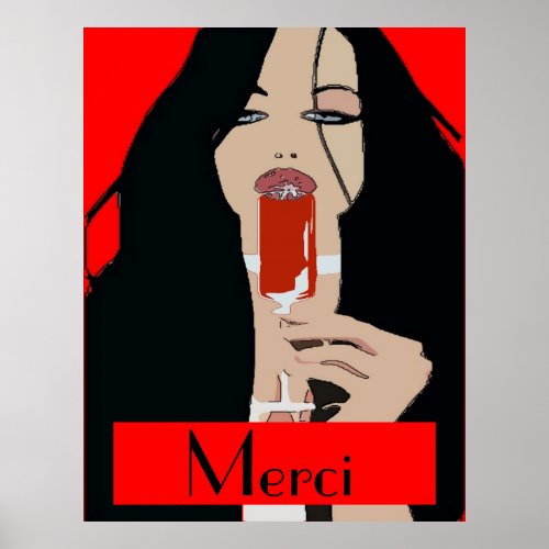 Modern Style Wine Poster Merci edit text Poster
