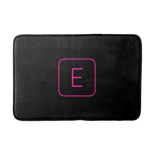 Modern Styled Initial Monogram  Pink  Black Bath Mat