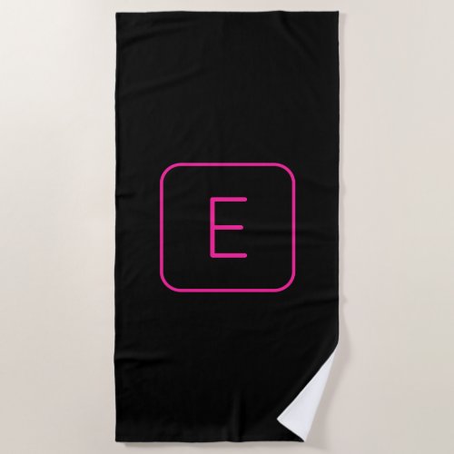 Modern Styled Initial Monogram  Pink  Black Beach Towel