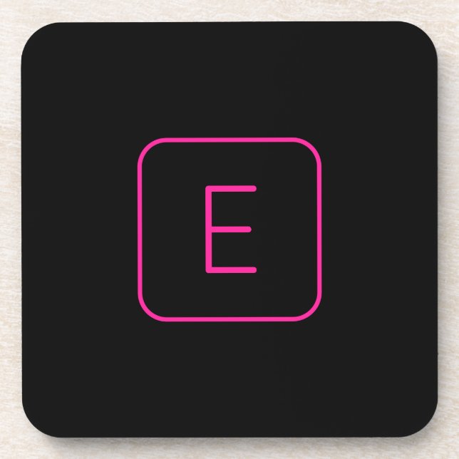 Modern Styled Initial Monogram | Pink & Black Beverage Coaster (Front)