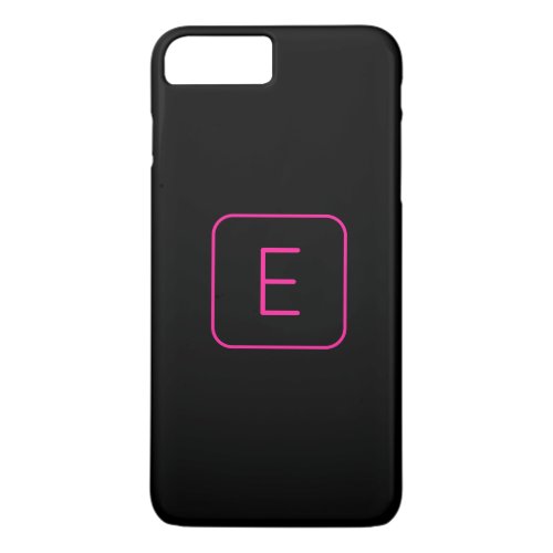 Modern Styled Initial Monogram  Pink  Black iPhone 8 Plus7 Plus Case