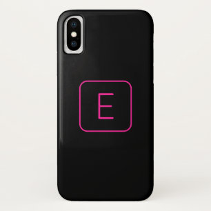 Modern Styled Initial Monogram Pink & Black iPhone X Case