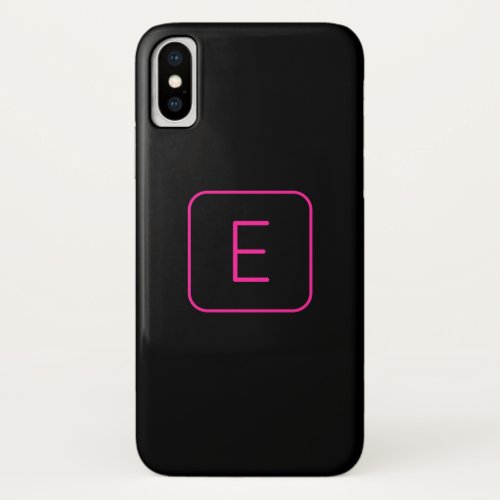 Modern Styled Initial Monogram  Pink  Black iPhone X Case