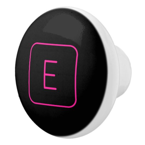 Modern Styled Initial Monogram  Pink  Black Ceramic Knob