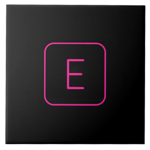 Modern Styled Initial Monogram   Pink & Black Ceramic Tile
