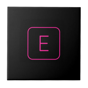 Modern Styled Initial Monogram Pink & Black Ceramic Tile