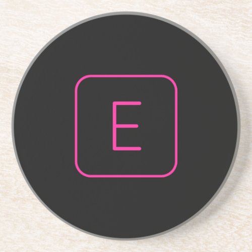 Modern Styled Initial Monogram  Pink  Black Coaster