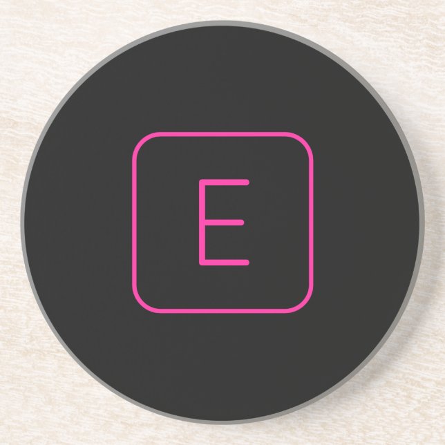 Modern Styled Initial Monogram | Pink & Black Coaster (Front)