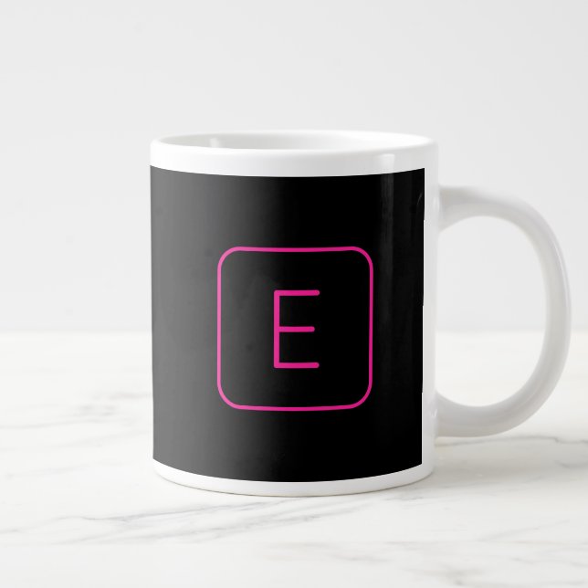 Modern Styled Initial Monogram | Pink & Black Giant Coffee Mug (Right)