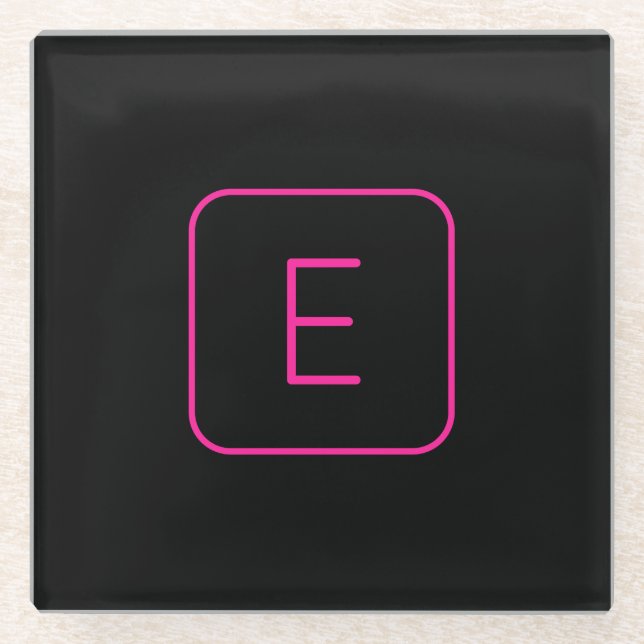 Modern Styled Initial Monogram | Pink & Black Glass Coaster (Front)