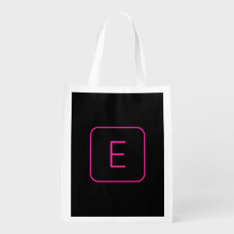 Modern Styled Initial Monogram | Pink &amp; Black Grocery Bag