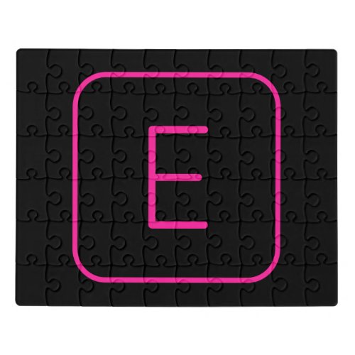 Modern Styled Initial Monogram  Pink  Black Jigsaw Puzzle