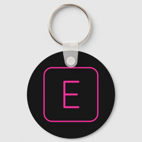 Modern Styled Initial Monogram  Pink  Black Keychain