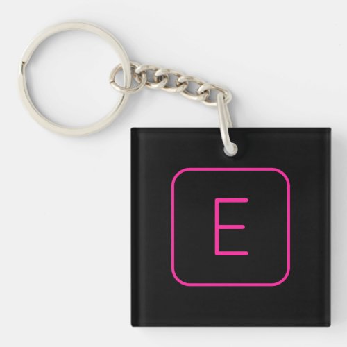 Modern Styled Initial Monogram  Pink  Black Keychain