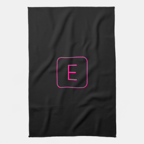 Modern Styled Initial Monogram  Pink  Black Kitchen Towel