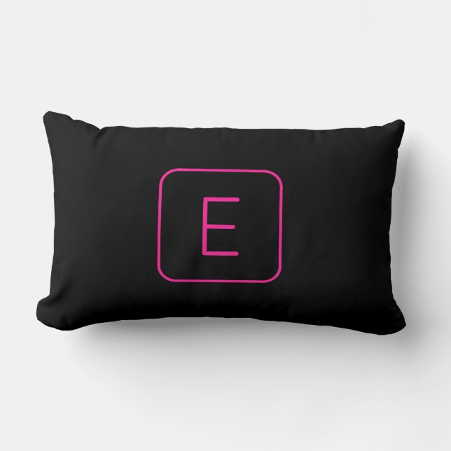 Modern Styled Initial Monogram | Pink & Black Lumbar Pillow (Front)