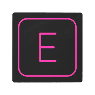 Modern Styled Initial Monogram   Pink & Black Metal Print