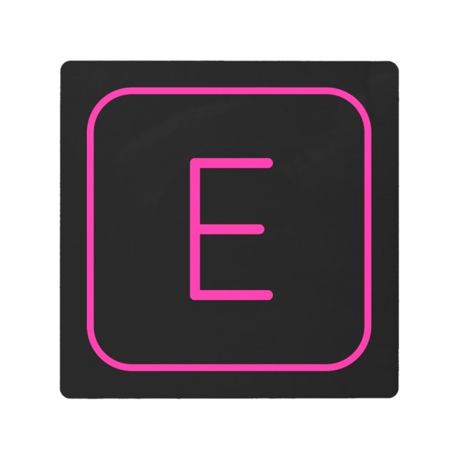 Modern Styled Initial Monogram | Pink & Black Metal Print (Front)
