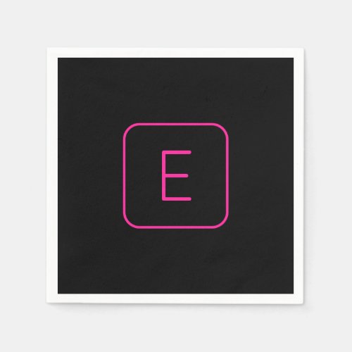 Modern Styled Initial Monogram  Pink  Black Napkins