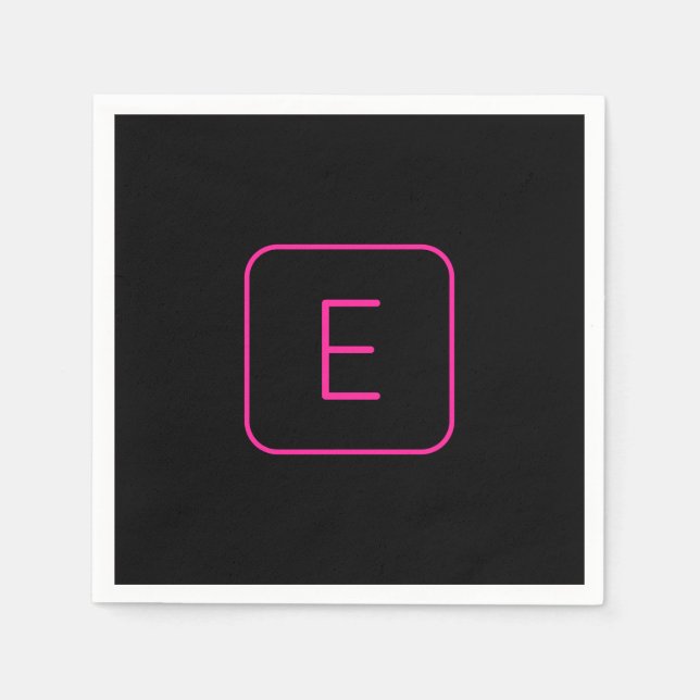 Modern Styled Initial Monogram | Pink & Black Napkins (Front)