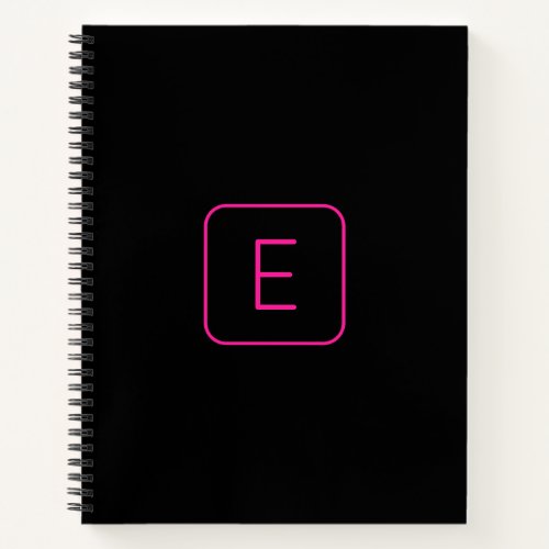 Modern Styled Initial Monogram  Pink  Black Notebook