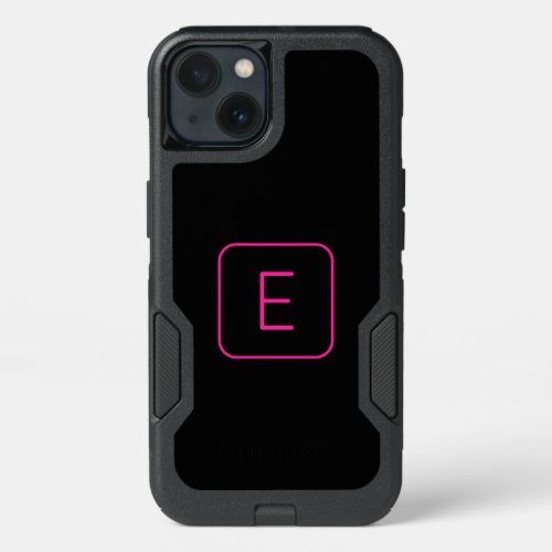 Modern Styled Initial Monogram  Pink  Black iPhone 13 Case