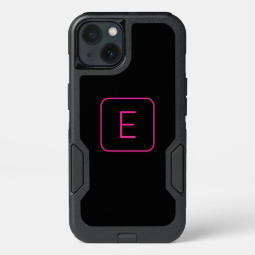 Modern Styled Initial Monogram  Pink  Black iPhone 13 Case