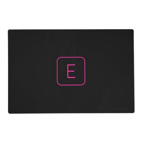 Modern Styled Initial Monogram  Pink  Black Placemat