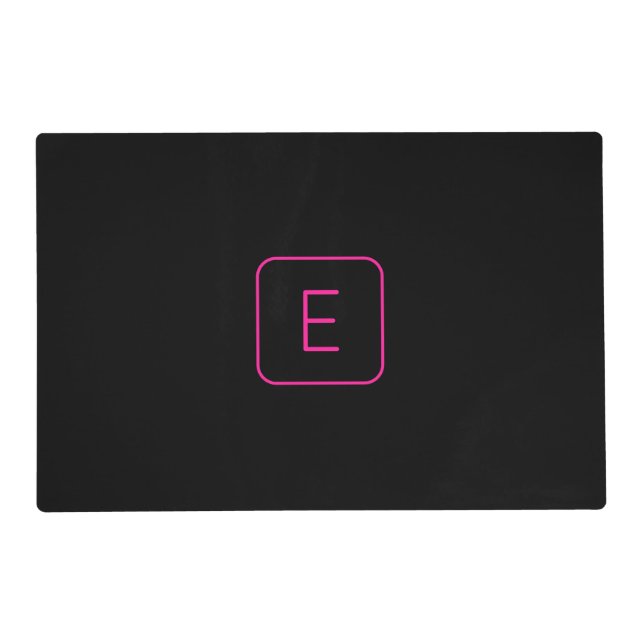 Modern Styled Initial Monogram | Pink & Black Placemat (Front)