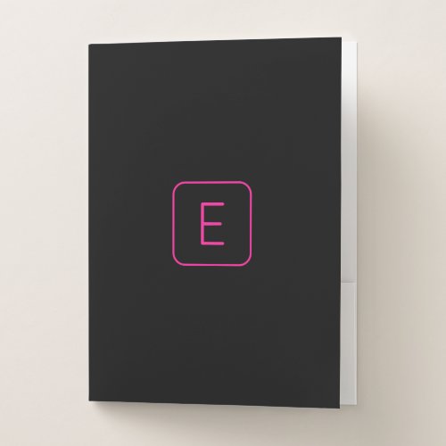 Modern Styled Initial Monogram  Pink  Black Pocket Folder