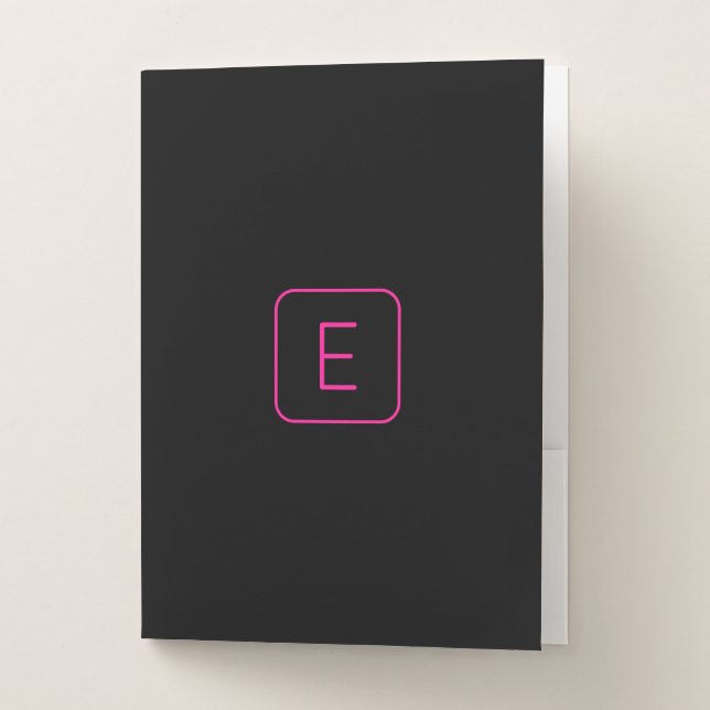 Modern Styled Initial Monogram | Pink & Black Pocket Folder (Front)