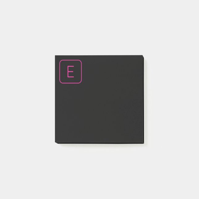 Modern Styled Initial Monogram | Pink & Black Post-it Notes (Front)