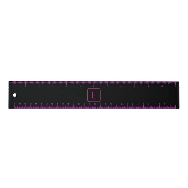 Modern Styled Initial Monogram | Pink & Black Ruler (Front)