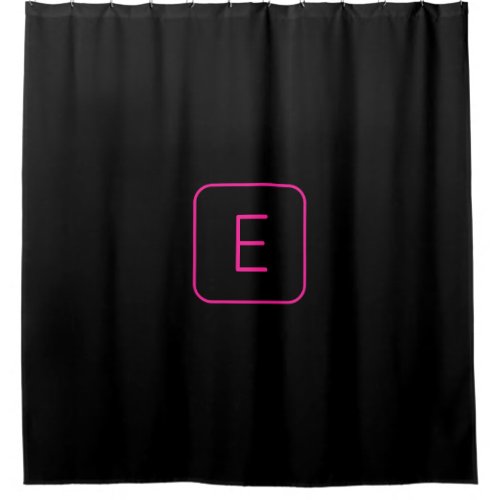 Modern Styled Initial Monogram  Pink  Black Shower Curtain