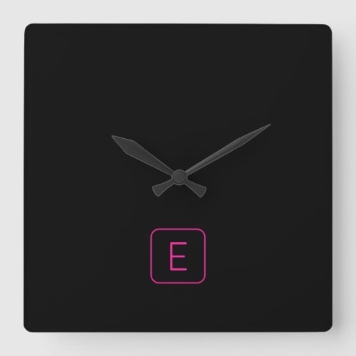 Modern Styled Initial Monogram  Pink  Black Square Wall Clock