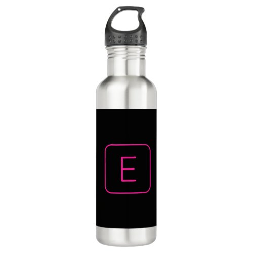 Modern Styled Initial Monogram  Pink  Black Stainless Steel Water Bottle