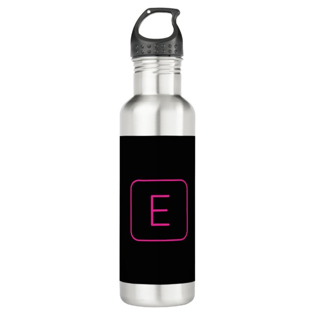 Modern Styled Initial Monogram | Pink & Black Stainless Steel Water Bottle (Front)